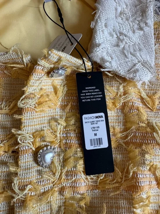 Fashion Nova She’s Classy Tweed Mini Skirt Set - Yellow - Picture 5 of 8